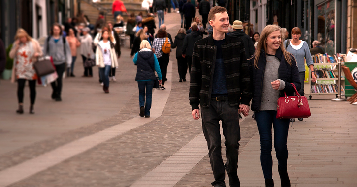 Couple shopping in Durham City in County Durham
